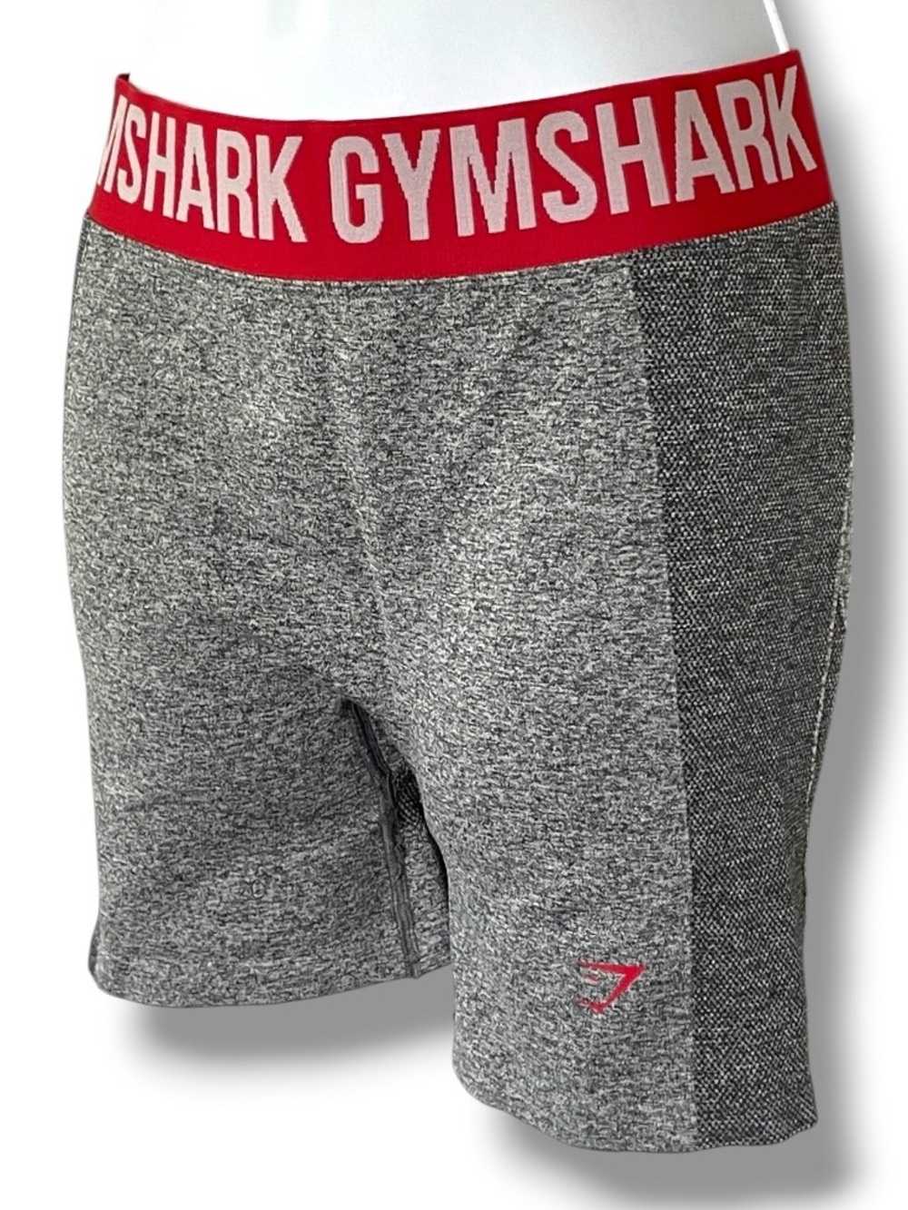 Gymshark Gray Contour Biker Shorts Red Logo Waistband High Rise Shapewear - Picture 3 of 8